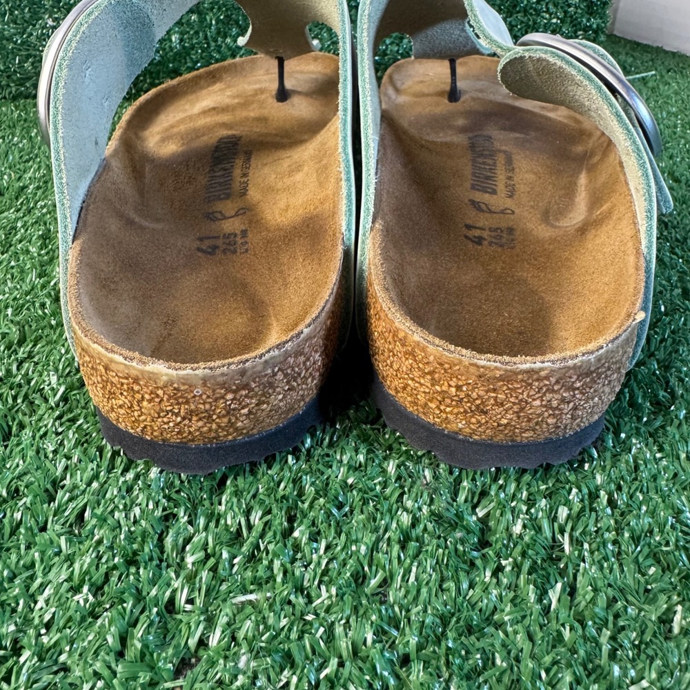 Birkenstock Gizeh Big Buckle Sage Green Nubuck Leather Sandals Womens 41 - Sz 10 - Picture 6 of 7